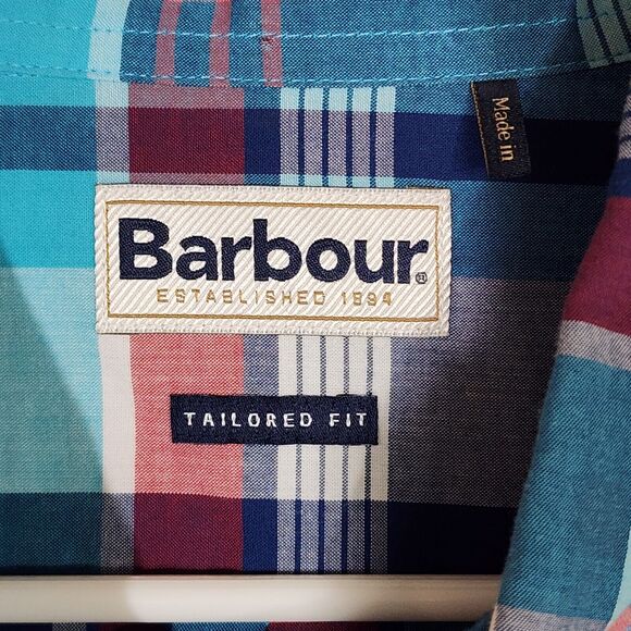 Barbour Button Up Shirt Mens 3XL Plaid Tailored Fit Blue Red Aqua - Picture 6 of 7